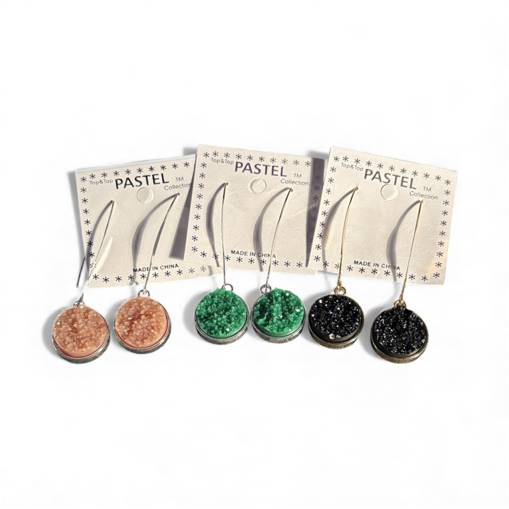Dangle Earrings Set - Peach, Green, Black